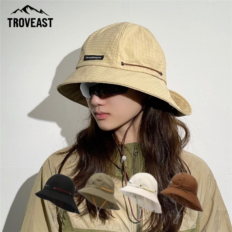 pc Quick-drying Drawstring Fisherman Hat Outdoor Sun Protection Lightweight Travel Sun Hat Foldable with Wide Brim Hiking Hats