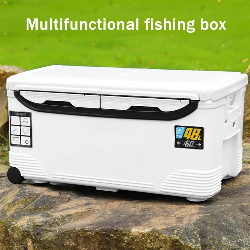 48L Large Capacity Outdoor Multifunctional Thick Insulation Box Fishing Live Bait Refrigerator Portable Fishing Box With Wheels