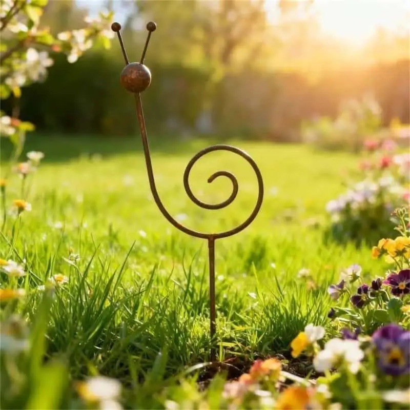 E8BD Artistic Snail Lawn Ornament Rusty Snail Yard Stake Rusty Iron Snail Sculpture