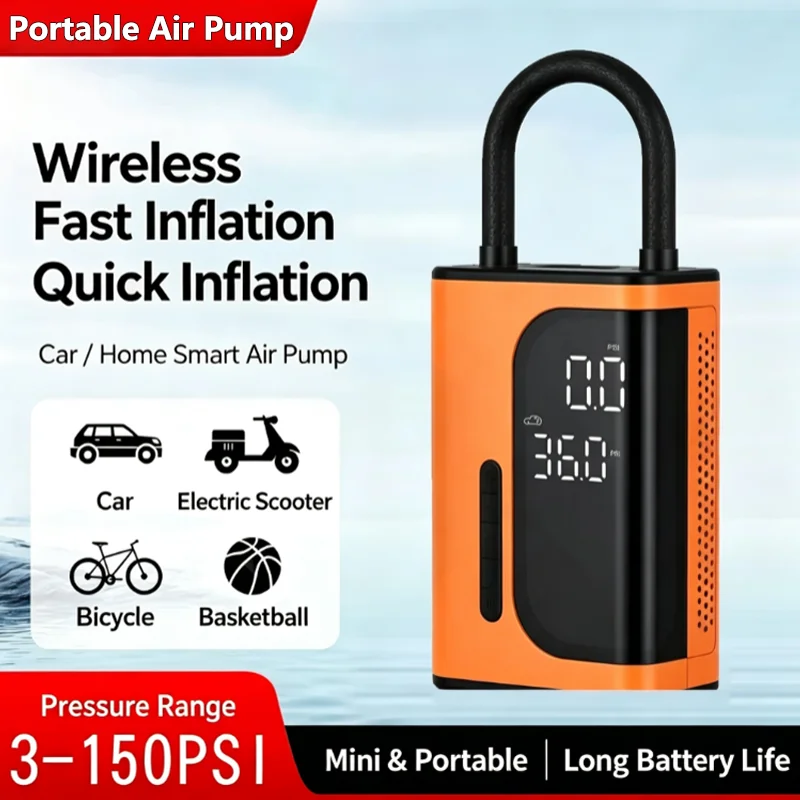 Multifunctional Wireless Air Pump Tire Inflator Electric Portable Car Tyre Inflator LCD Display Emergency Lighting for Car Motorcycle Bike Balls