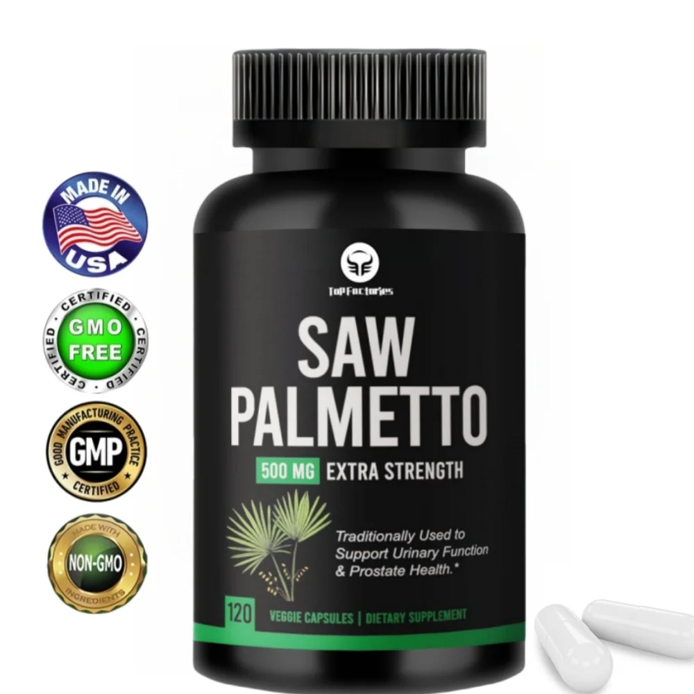 

Men's Saw Palmetto Prostate Supplement DHT Blocker for Hair Growth & Reduced Frequent Urination Vegan Capsules 120 Count