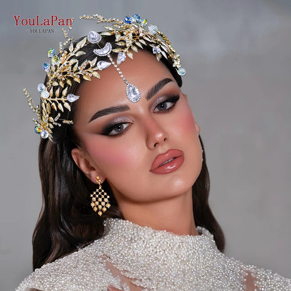 

YouLaPan Wedding Rhinestone Crystal Hair Hoop Alloy Leaf Bride Headband Women Luxury Hair Accessories Handmade Headwear HP944