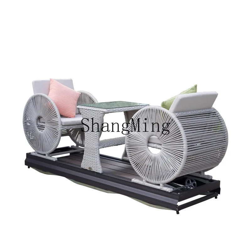 

ZYY waterproof double wheel rocking chair outdoor balcony courtyard household rattan chair lazy recliner