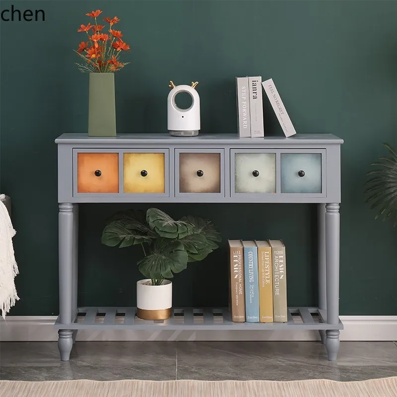 

ZML solid wood entrance entrance cabinet modern simple shelf retro table living room entrance aisle cabinet
