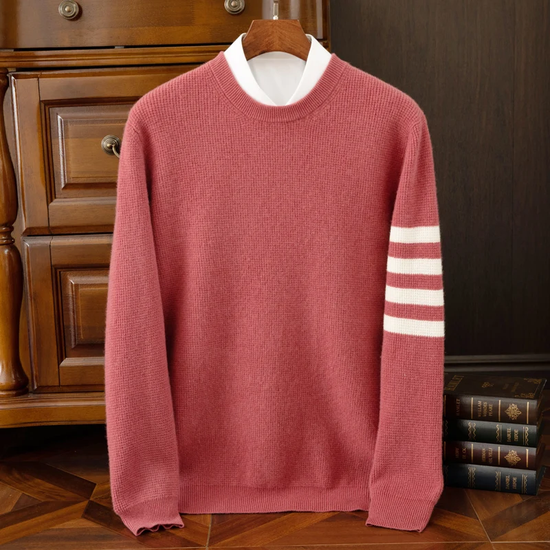 

Thickened Cashmere Sweater Men 100% Merino Wool Round Neck Pullover Autumn and Winter New Knitted Fashionable Youth Sweater