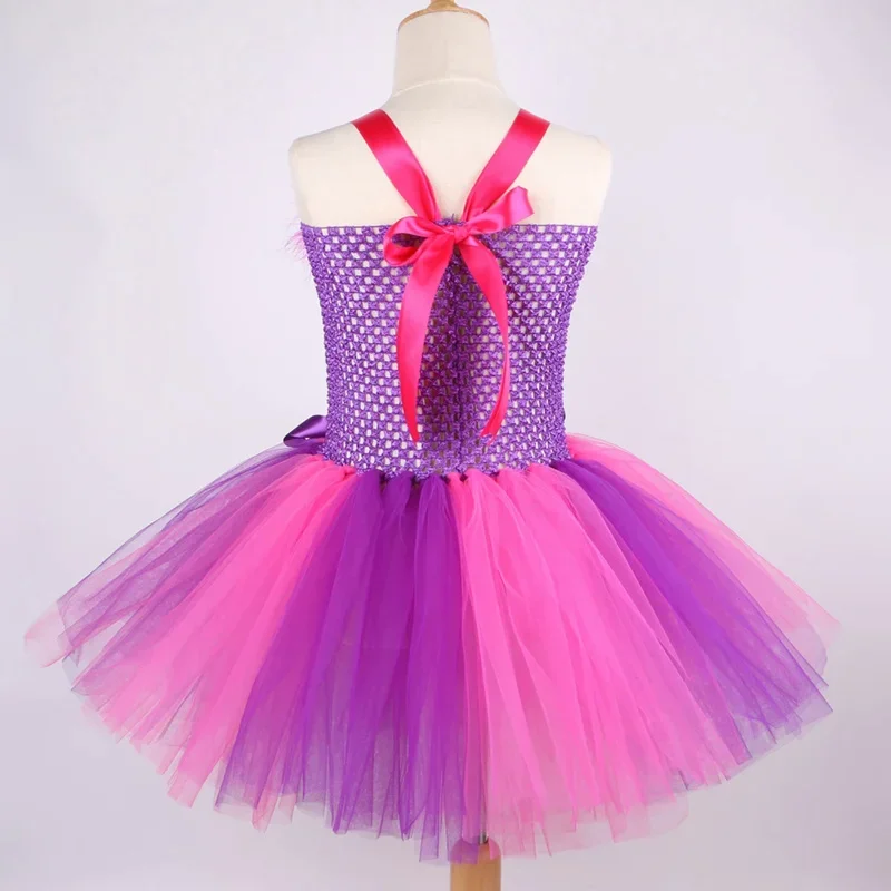 Alice in wonder chesuite cat girls tutu dress hot pink purple cartoon tulle girls party dress kids Halloween cosplay costume