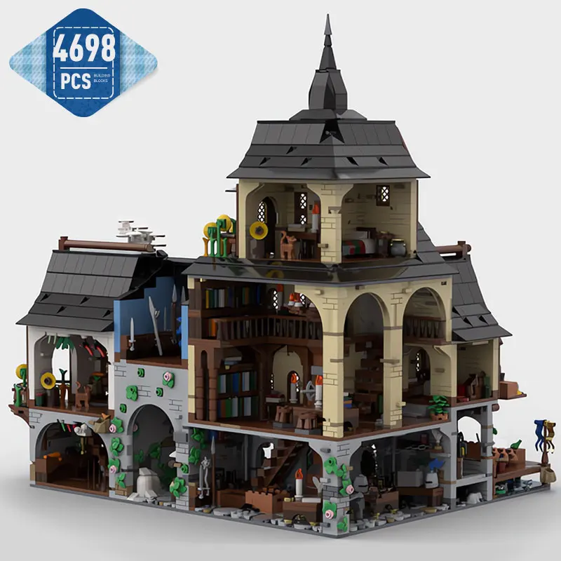 

MOC City Architecture Medieval Town Centre Model Building Blocks Retro Street View House MOC-134085 Bricks Toys Children Gifts