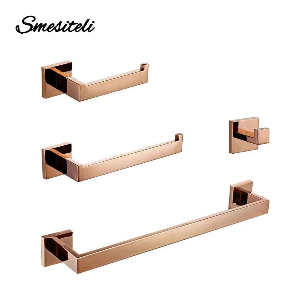 Rose Gold Bathroom Accessories Set Wall Mount Shelf Toilet Bath Hardware Paper Holder Towel Bar Rack Rail Rod Robe Hook Hanger