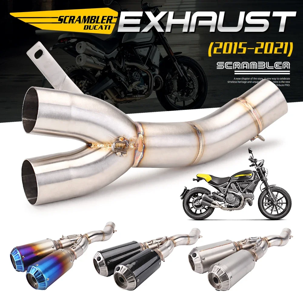 

For Ducati Scrambler 800 2015-2021 Motorcycle Exhaust Modified Middle Section Stainless Steel Double Outlet Middle Link PipeX