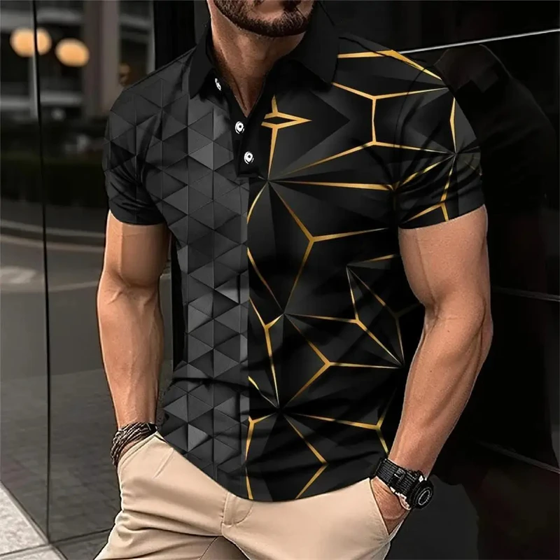 Summer Geometry 3D Printed Polo Shirts Men\'s Casual Fashion Streetwear Oversized Short Sleeve Shirt Male Tees Tops Man Clothing