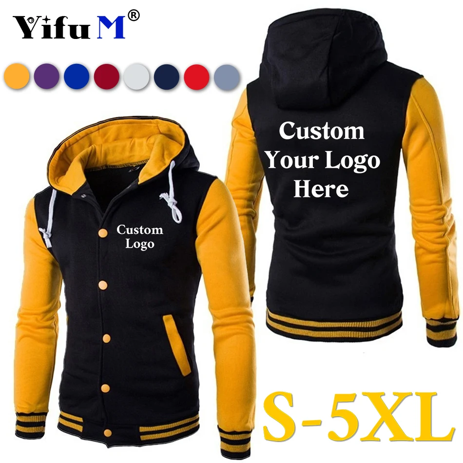 

Custom Logo Spring Autumn Men's Hoodies Jacket Boy Baseball Hoodies Coat Fashion Streetwear Slim College Varsity Print Clothing