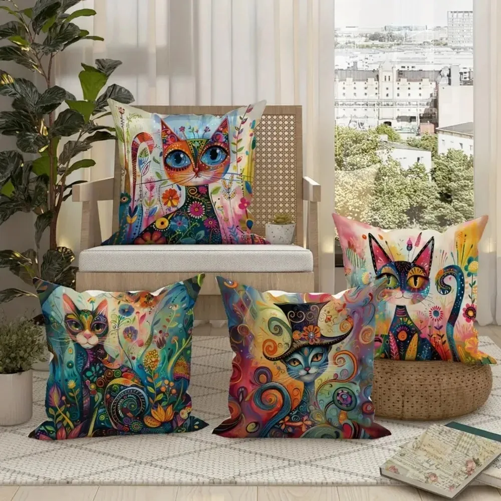 Colorful Fantasy Cat Pillow Cover 3