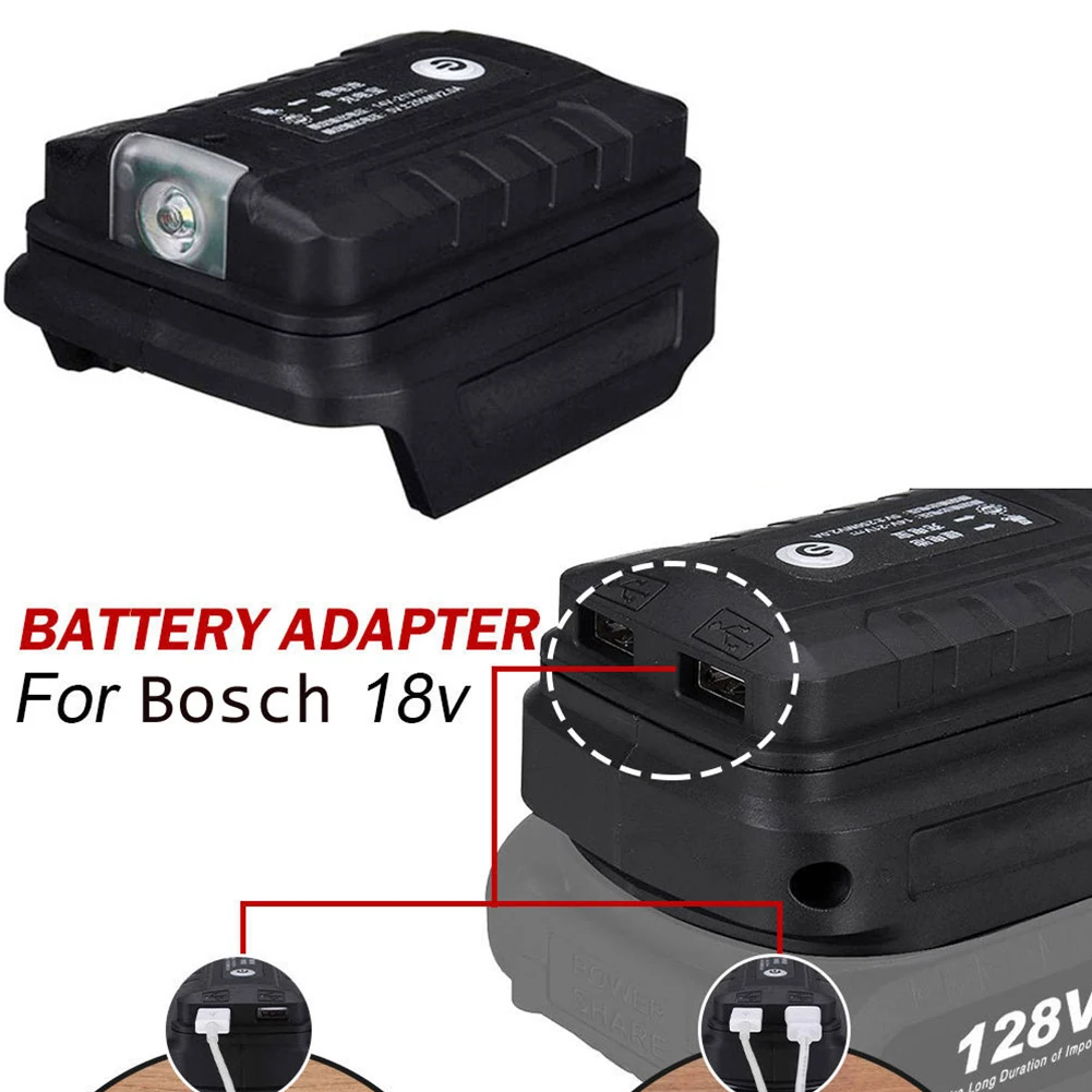 1pcs Battery Adapter With LED Light For Bosch 18V  Lithium Battery Dual USB Output Converter Power Tools Accessories