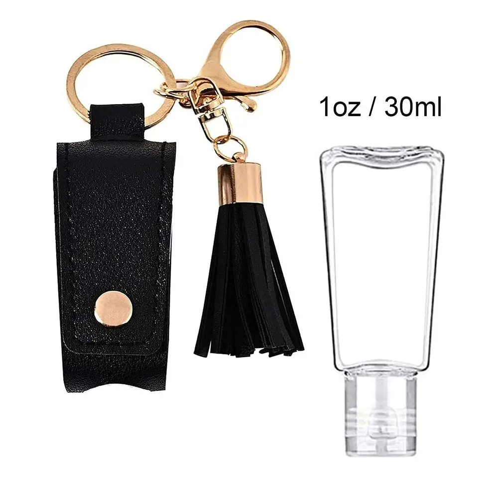 Portable Hand Sanitizer Bottle Universal Leather Keychain Hand Sanitizer Holder Leakproof Refillable Containers