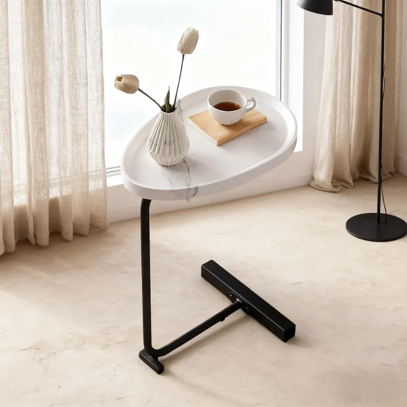 Modern minimalist oval wooden coffee table with durable metal frame, eco-friendly and suitable for living room use