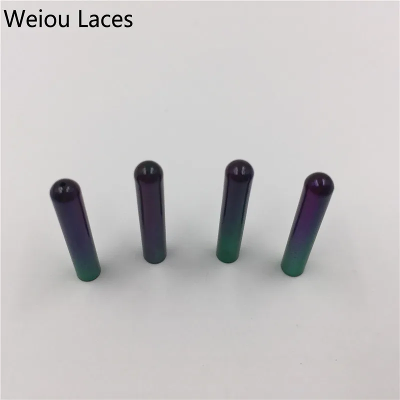 Weiou 4pcs1Set 3.8x22mm Purple Green Seamless Painted Metal Tips Replacement Repair Bullet Head Shoelace Aglets DIY Sneaker Kits