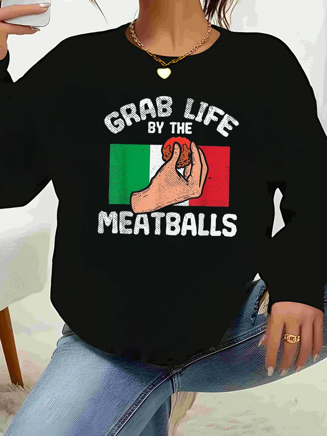 

Grab Life by the Meatballs, топ с длинными рукавами и принтом флага Италии, повседневная одежда, женская мода