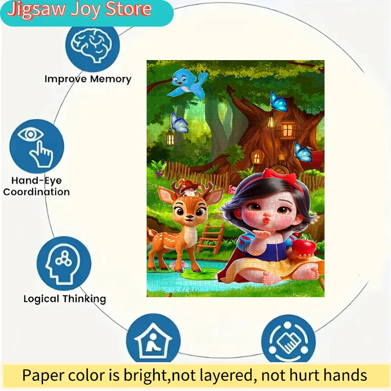 لغز ورقي 500 قطعة لشخصية سنو وايت ووقت الغابة، علبة تغليف أنيقة، مصنوعة من الكرتون الأبيض السميك. مناسب