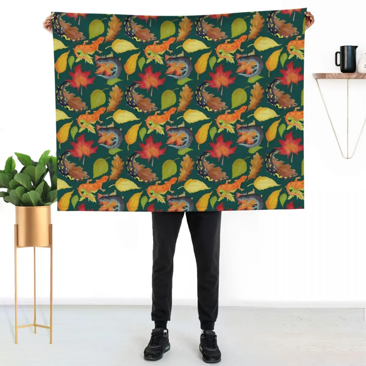 Salamander Leaves Watercolor Pattern- Dark Green Throw Blanket Kid'S Baby Furry Vintage Sofa Quilt Cute Plaid Blankets