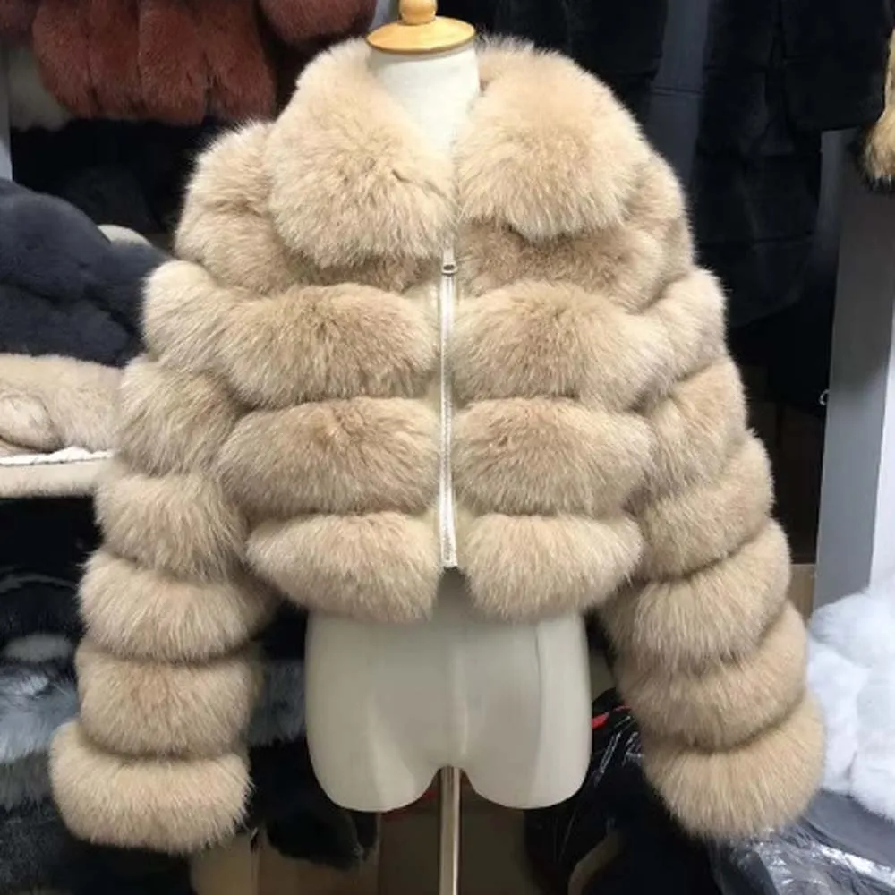 معطف نسائي جديد على الموضة لعام 2025 من الفرو الصناعي برقبة واقفة وأكمام طويلة وسحاب قصير بلون سادة سترات شتوية دافئة سميكة #6