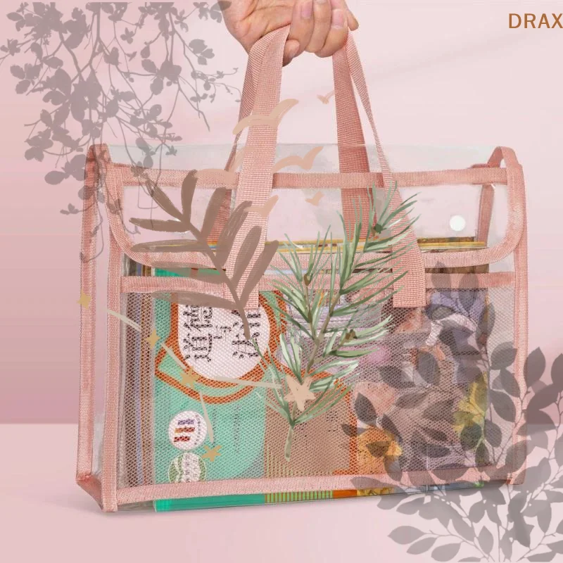 Clear PVC Exam Tote Bag Waterproof Reinforced Handles For School Exams Stationery Storage