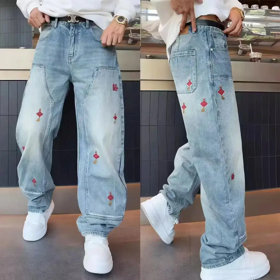 

Men's Winter New Sle Knife Jeans Lantern Aosphere New Year Luy Character Casual Loose Straight Leg Stand Fit