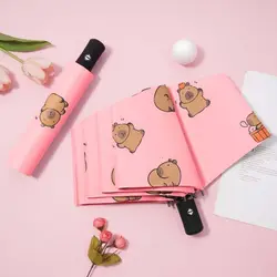 Letter Capybara Automatic Umbrella Mini Sun Protection Cartoon Folding Sun Umbrella Sun Rain Dual Use 8-Ribs