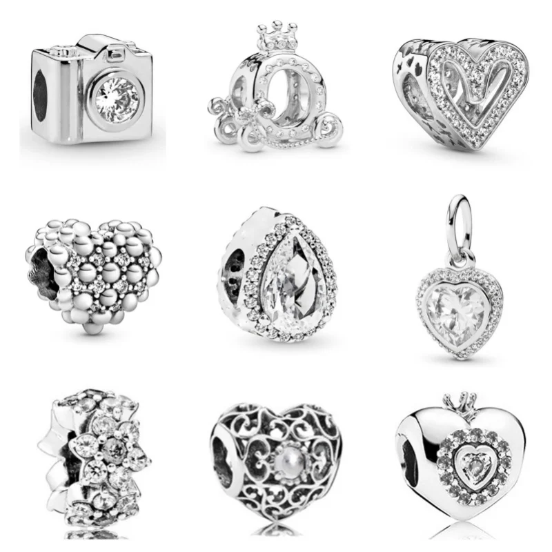 Diamante Amor Pequeno Sino Charm Beads Pingente para Colar Pandora, Pulseira DIY, Acessórios de Jóias, Presentes do Dia dos Namorados, Novo, 2024