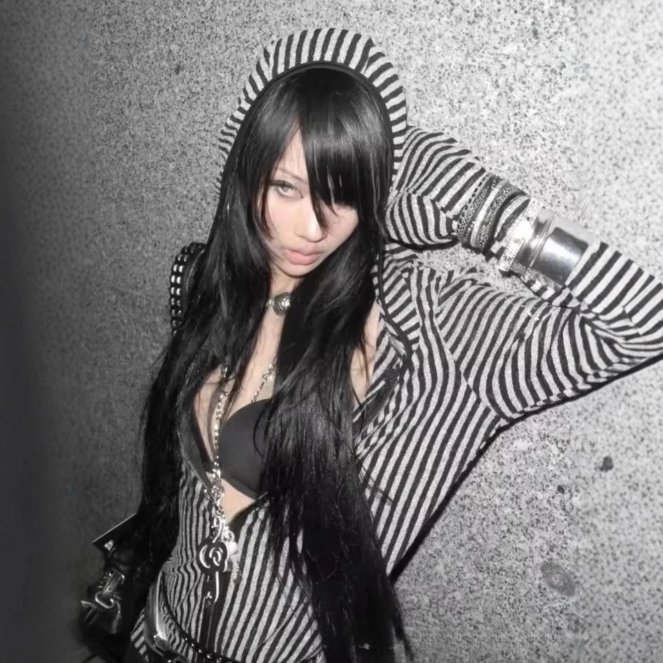 

Полоса Harajuku Хип-Хоп Y2K Толстовка на молнии Гранж Гот Уникальная Толстовка на молнии Толстовка в стиле панк High Street Fashion EMO Одежда Шикарная