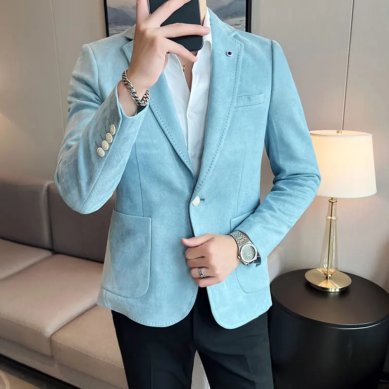 

Suede Gentlemen Costume Guy Modern Light Blue Slim Fit Mens Suit For Wedding Blackish Green Men Dress Suits Orange Blazer Jacket