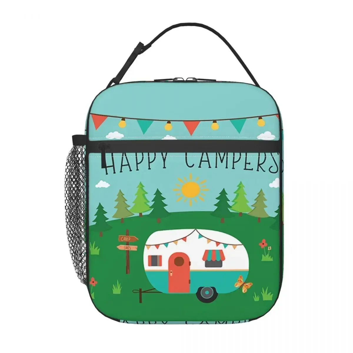 Adventure Camper Happy Camp Insulated Lunch Bag Women Portable Cartoon RV Van Life Cooler Thermal Bento Box Kids School Children