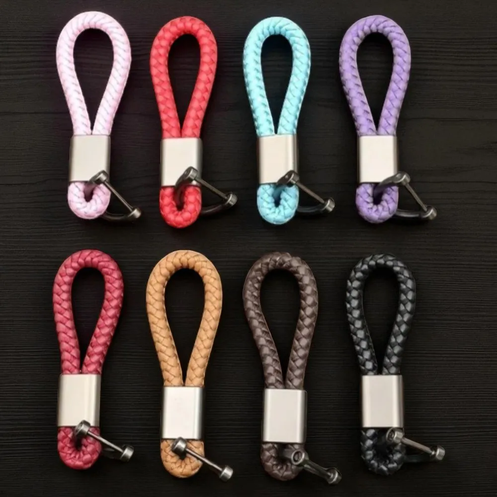 Trendy Hand-woven Leather Car Key Ring Men Women Rope Key Chain Waist Keychains Charm Metal Key Holder Unisex Fashion Jewelry