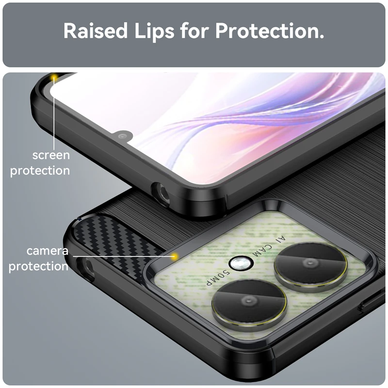 For Xiaomi POCO C65 Case Carbon Fiber Shockproof Case POCO C65 Cover Phone Cover For POCO C65 Case Armor Rubber Protector