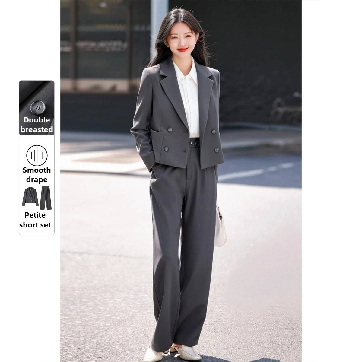 

SENTUBILA женские брючные костюмы, офисные женские тонкие короткие куртки, однотонные прямые брюки, осень 2023, новые комплекты из двух предметов для поездок на работу 151Z58934