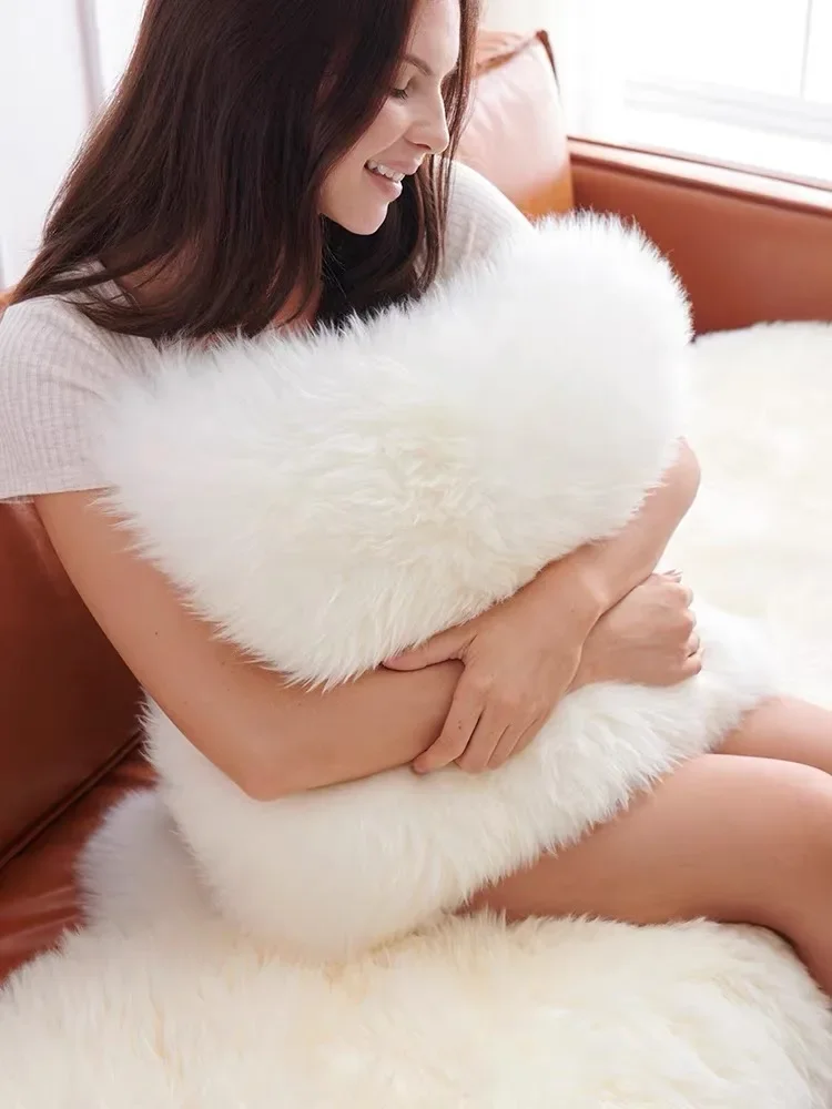 

100% Real Lamb Wool Cushion Australia Sheepskin Pillow With Inner For Living Room Leather Home Decorations