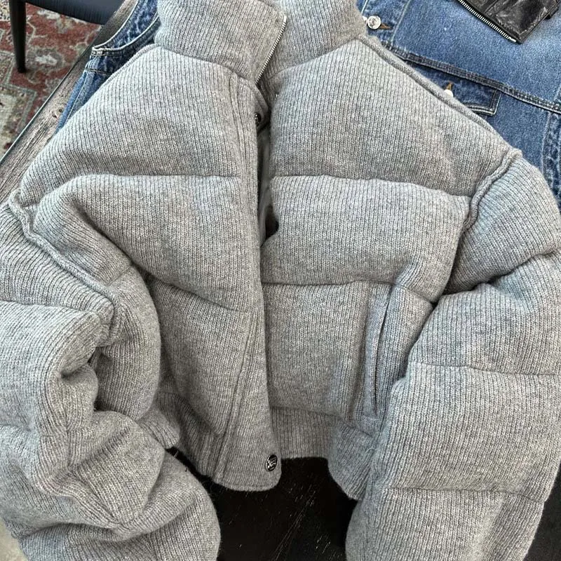 

Korean Style Gray Cotton Clothes Women Winter Loose Short Stand Collar Zipper Jacket Thicken Warm Coat Fashion Female Outer Wear