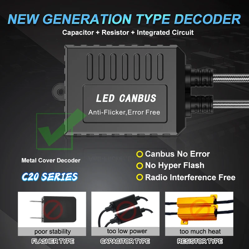 2x Super Canbus H1 H3 H4 H7 H8 H11 9005 9006 H13 Adapter EMC Warning Car LED Decoder Canceller Headlight Fog Light IC No Error