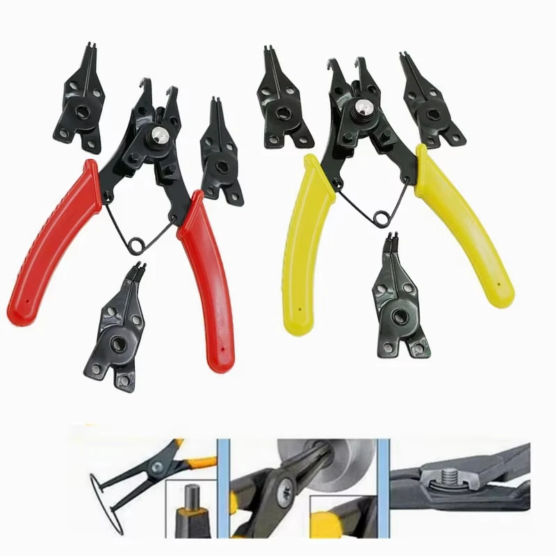 4-In-1 Circlip Pliers Set Snap Ring Pliers Multi Crimp Removable Plier Head Retaining Circlip Pliers Hand Tools Multifunctional