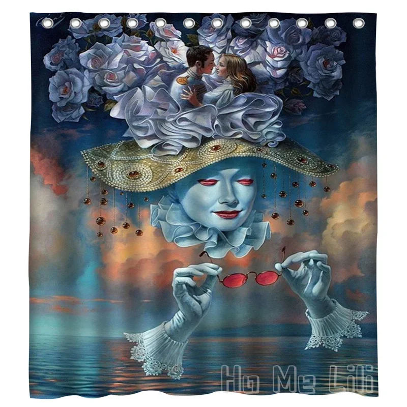 Fantasy Girl Shower Curtain Red Blue Luminos Man Dark Nature Surrealism Whimsical Art Waterproof For Bathroom Decor With Hooks