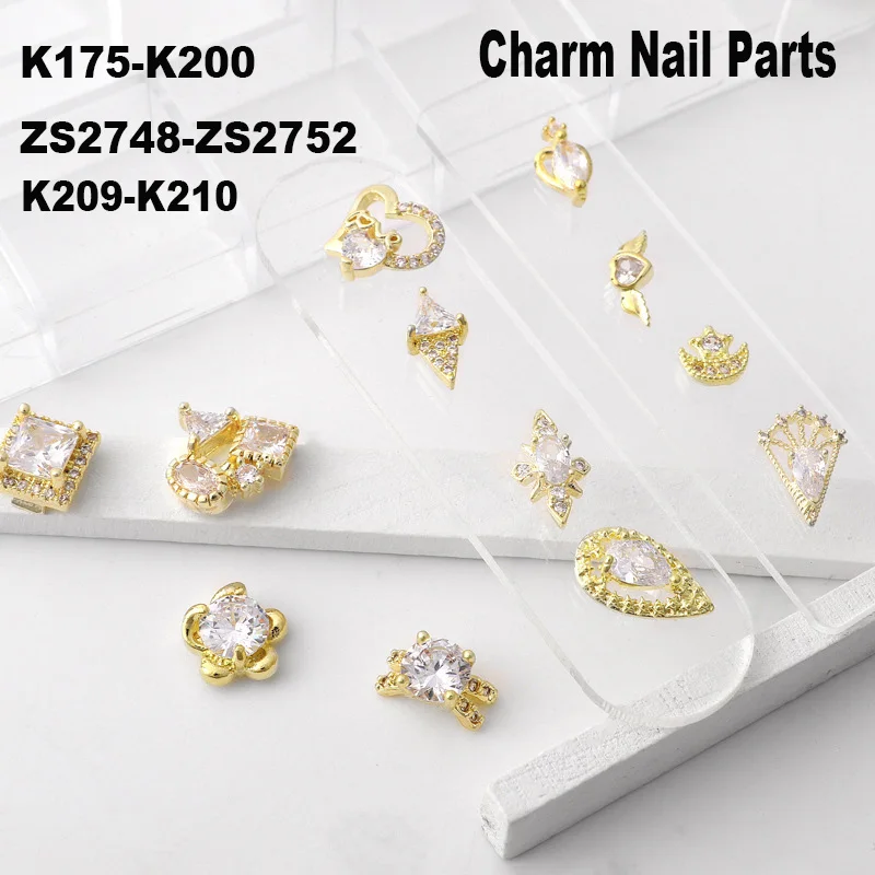 10PCS New Luxury Charm Nail Parts Nail Decoration Gold Silver Heart Metal Jewelry Combination DIY Manicure Art K175