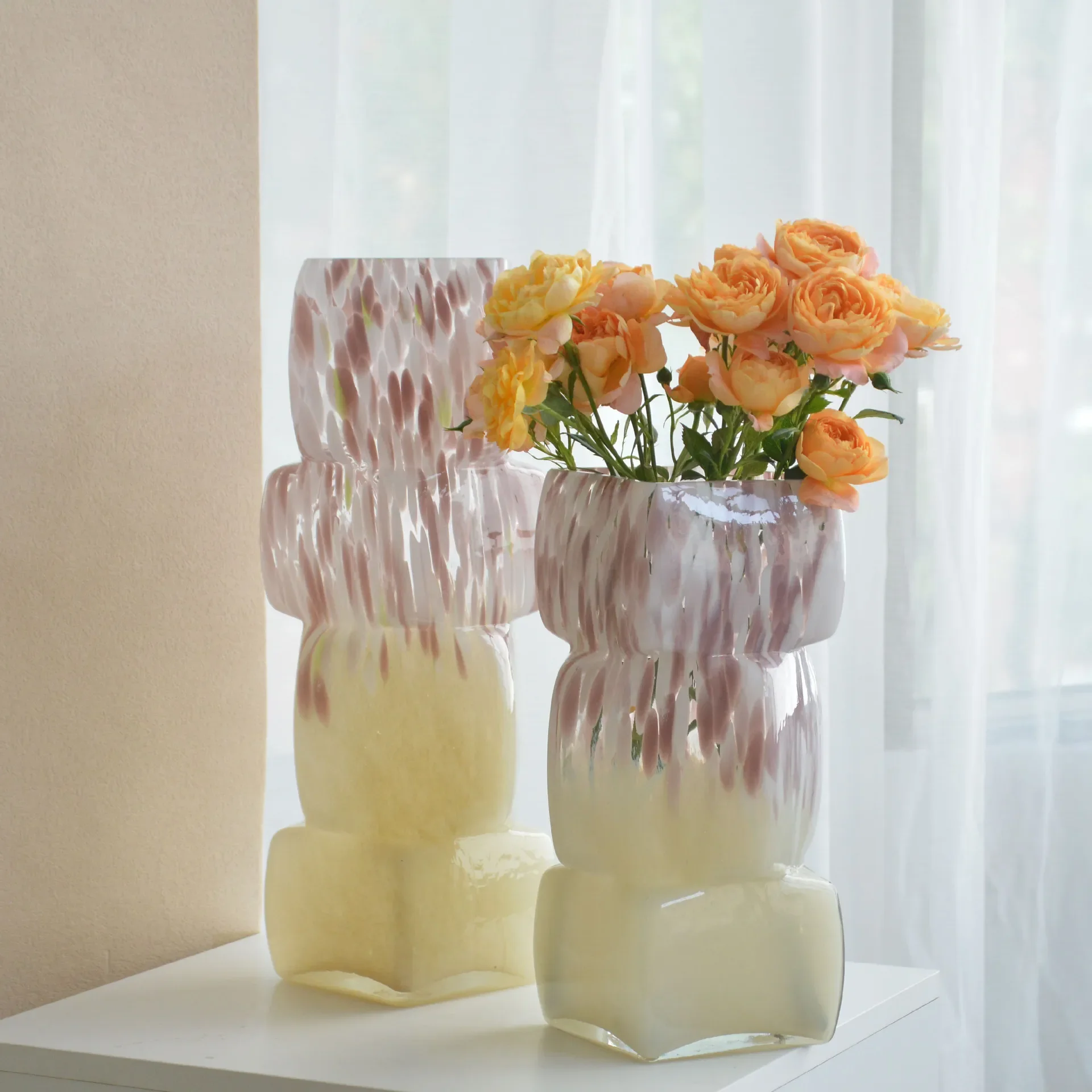 Glass Vase Irregular Splicing of Geometric Blocks Gradient Colored Glass Hydroponics Terrarium Flower Vase Home Decoration