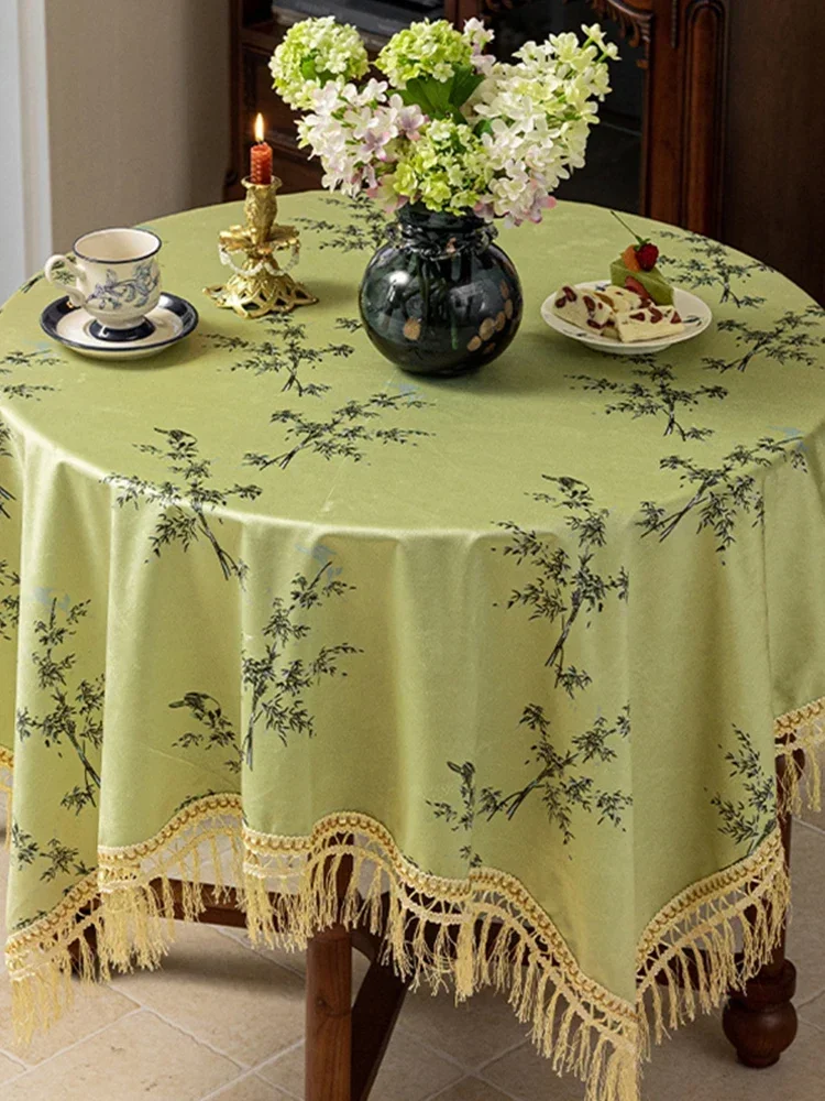 Bamboo Pattern Classical Vintage Tablecloth Chinese Style Literary Tablecloth Light Luxury Round Table Coffee Table Cover Cloth