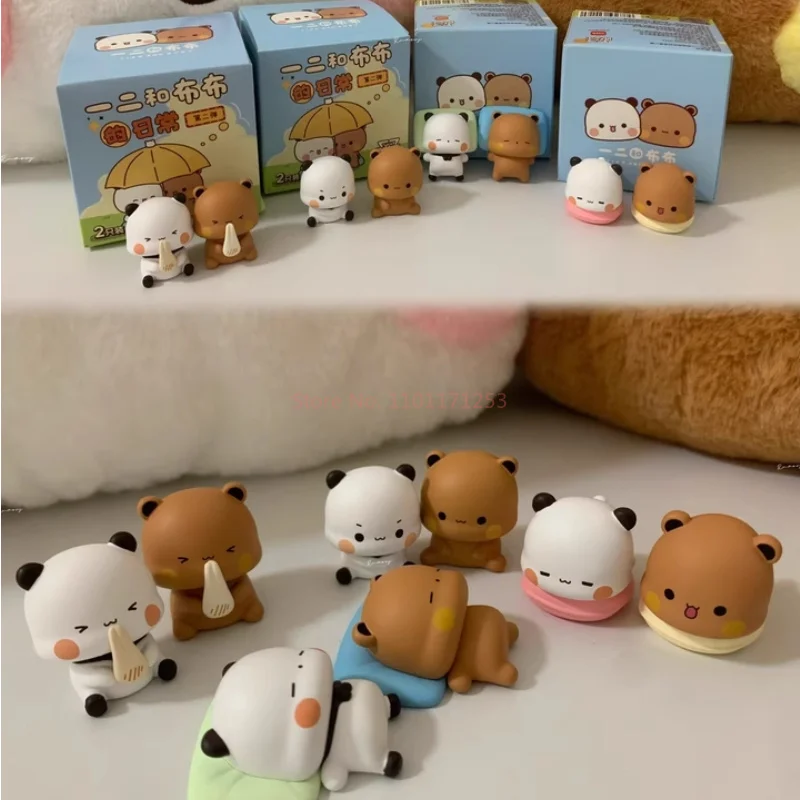 الأصلي حقيقية لطيف الدب الصغير Yier و Bubu'S اليومية الثانية صندوق أعمى مستدير تمثال لطيف زخرفة سطح المكتب الديكور لعبة Gif