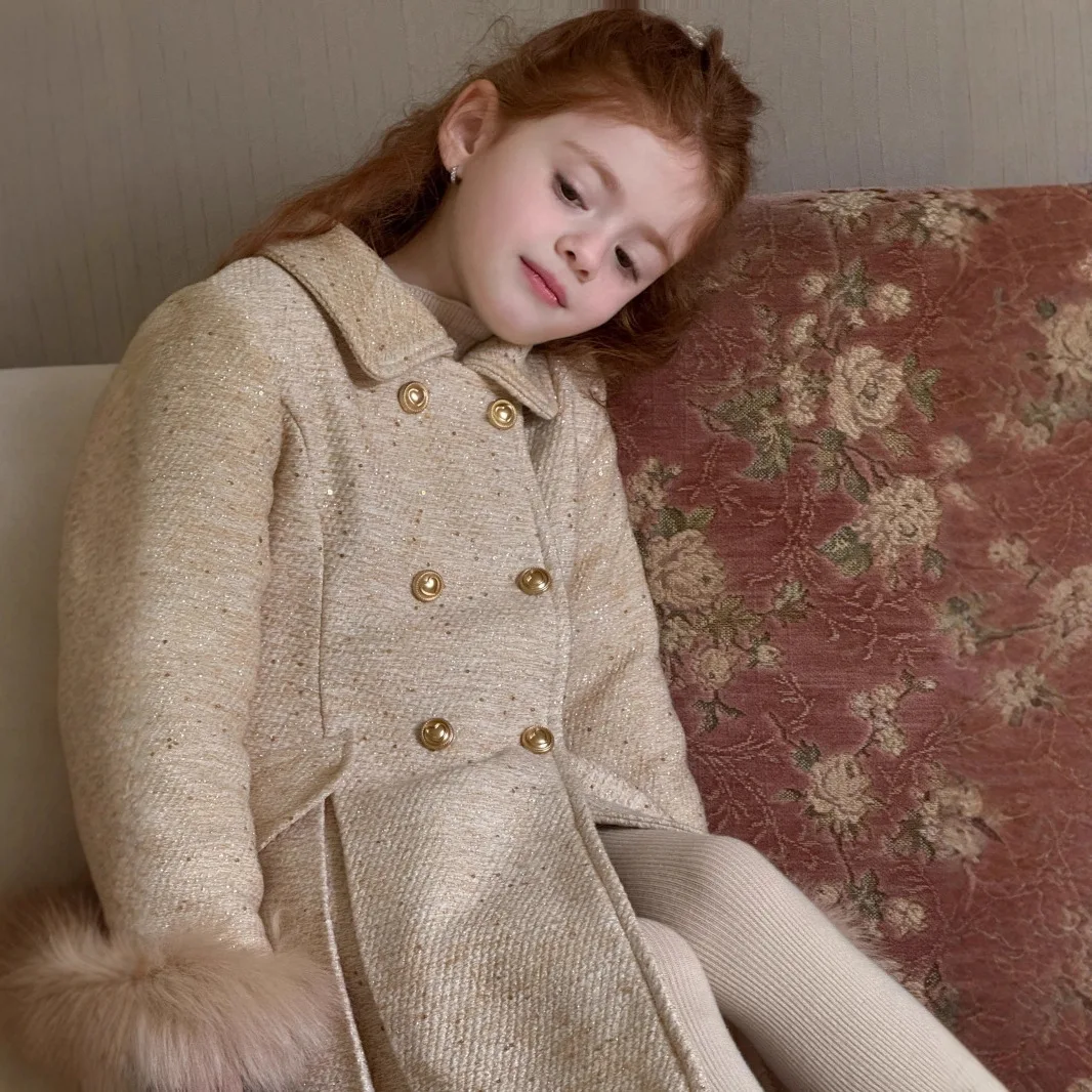 معطف الفتيات 2025 الخريف والشتاء ملابس الأطفال الجديدة الكورية نمط فتاة طفل ألف الذهب الرياح الخصر كليب معطف القطن #3