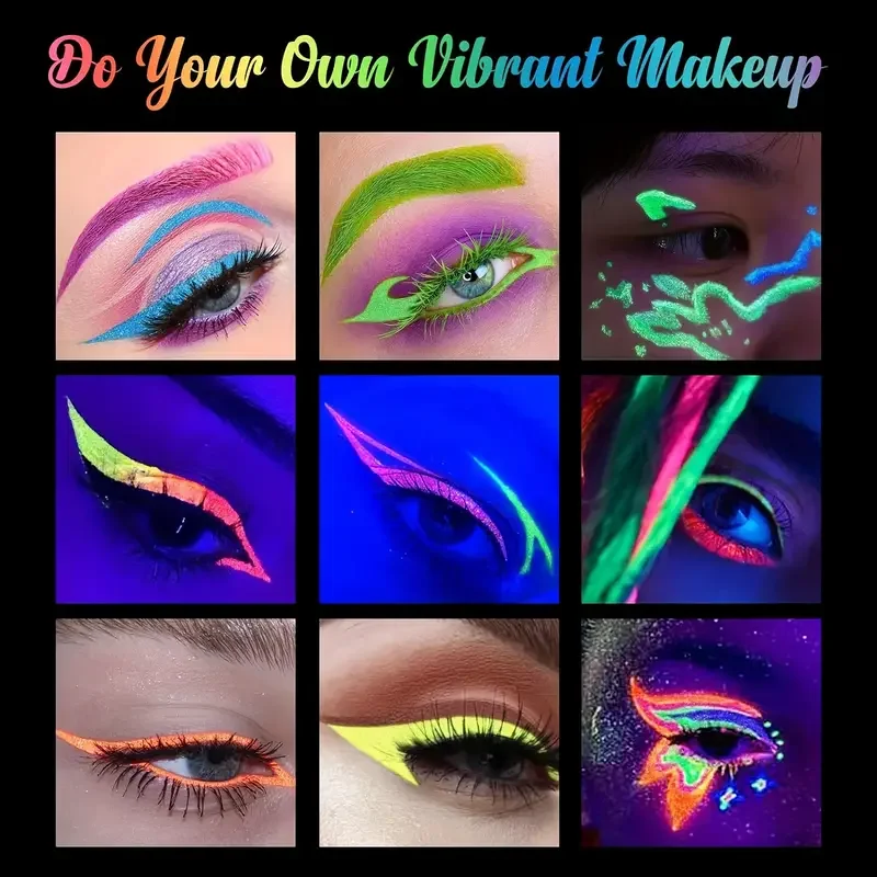 6-teiliges Glow UV-reaktives Glow in the Dark Gesichts- und Körperbemalungsset, neonfarbener flüssiger Eyeliner, Mischfarbe für Maskerade, Musikfestival