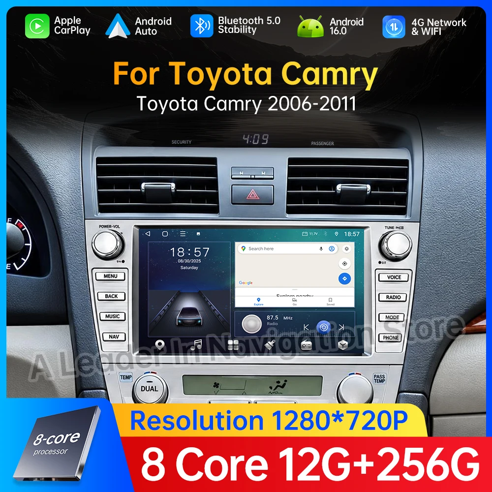 Android OS for Toyota Camry 2006 - 2011 BT Car Radio Video Multimedia Wireless Auto CarPlay 4G WIFI DSP GPS Navi