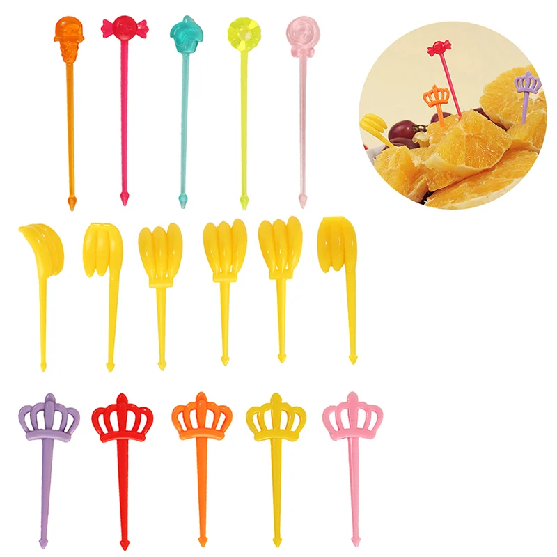 4//5/10/20pcs Christma Banana Fruit Fork Food Grade Plastic Cartoon Kid Cake Fruit Toothpick Bento Lunch Bento Party Decoration 