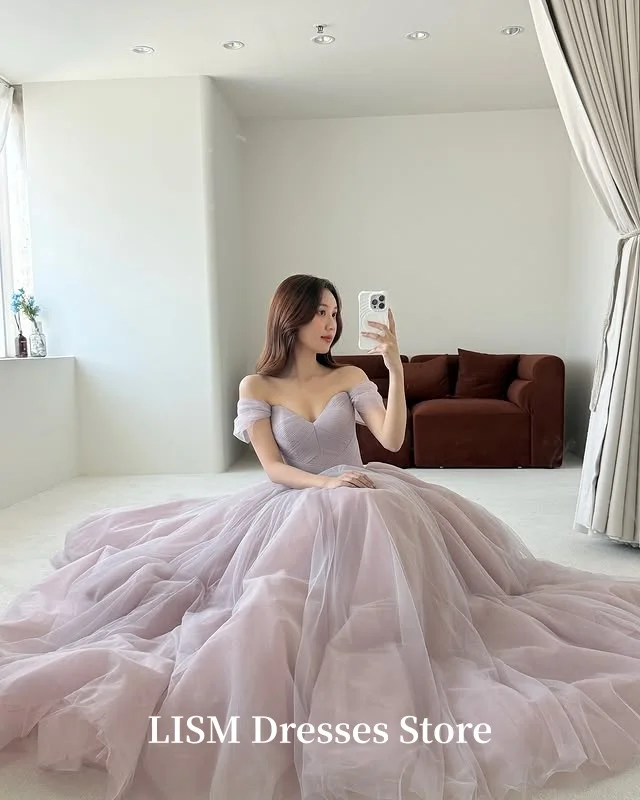 LISM Paars Schouderafhangend Sweetheart Korea Avondjurken Fotoshoot Zacht Tule Galajurken Aanpassen Innov Fore), Korsetten Terug