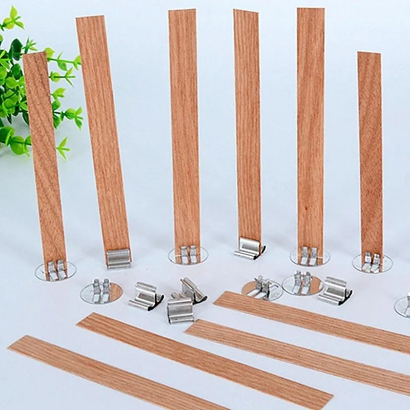 40Pcs Wooden Candle Wick Set with Clip Base Smokeless Crackling Candle Wicks DIY Candle Making Supplies