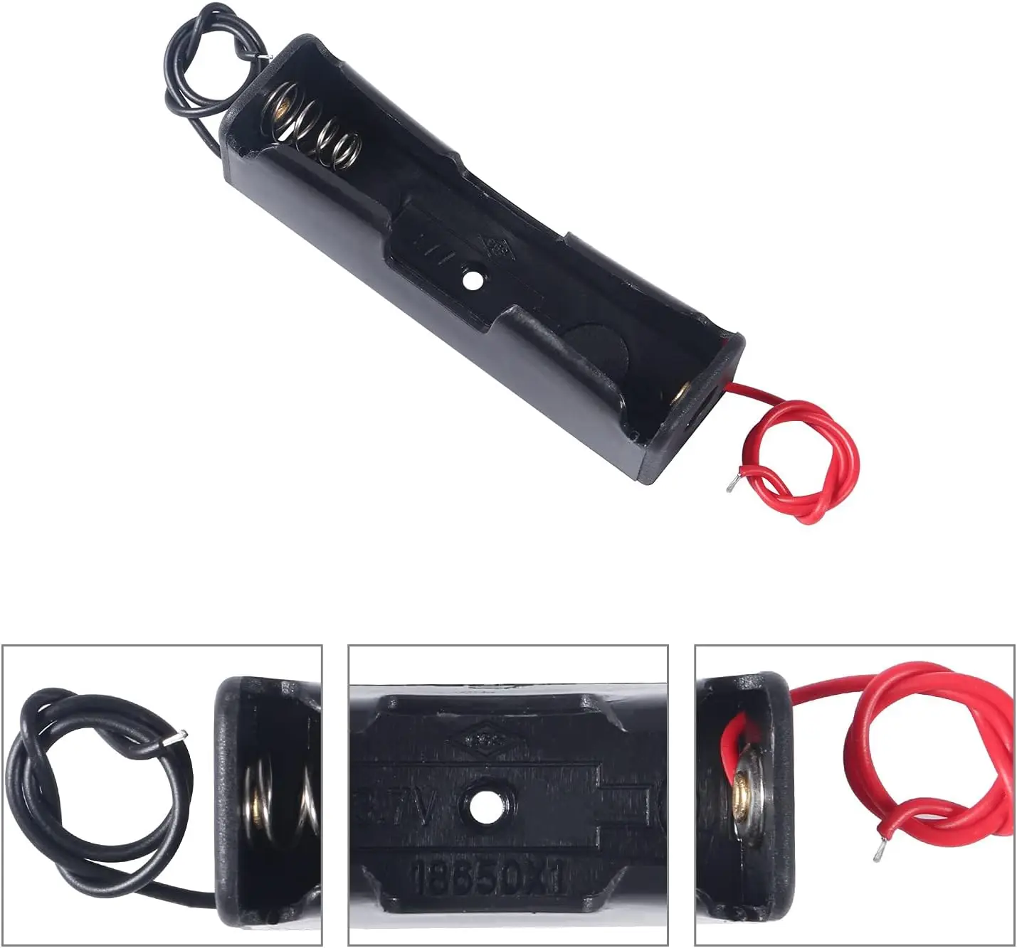 15PCS 18650 Battery Holder Bundle with Wire 18650 Battery Holder Case 3.7V, 1 Slot DIY Battery Storage Boxes, 1 Slot Black Plast